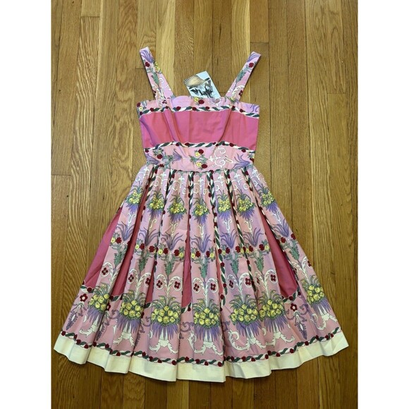 Rare NWT Vintage Betsey Johnson Y2K Pink Floral Dress Garden Pleated Skirt 2 - Picture 1 of 11